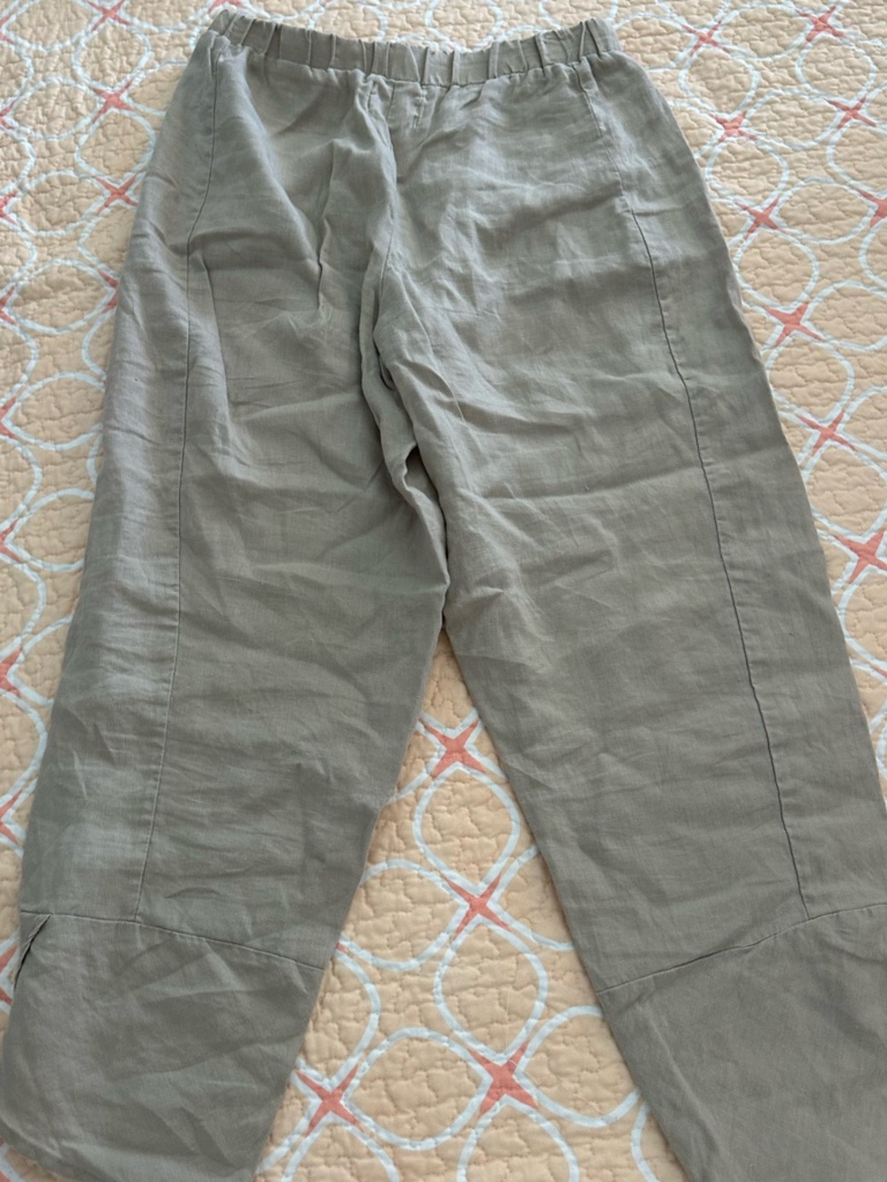 Lightweight Elastic-Waist Linen Blend Pants - Light Gray - Picture 4 of 4